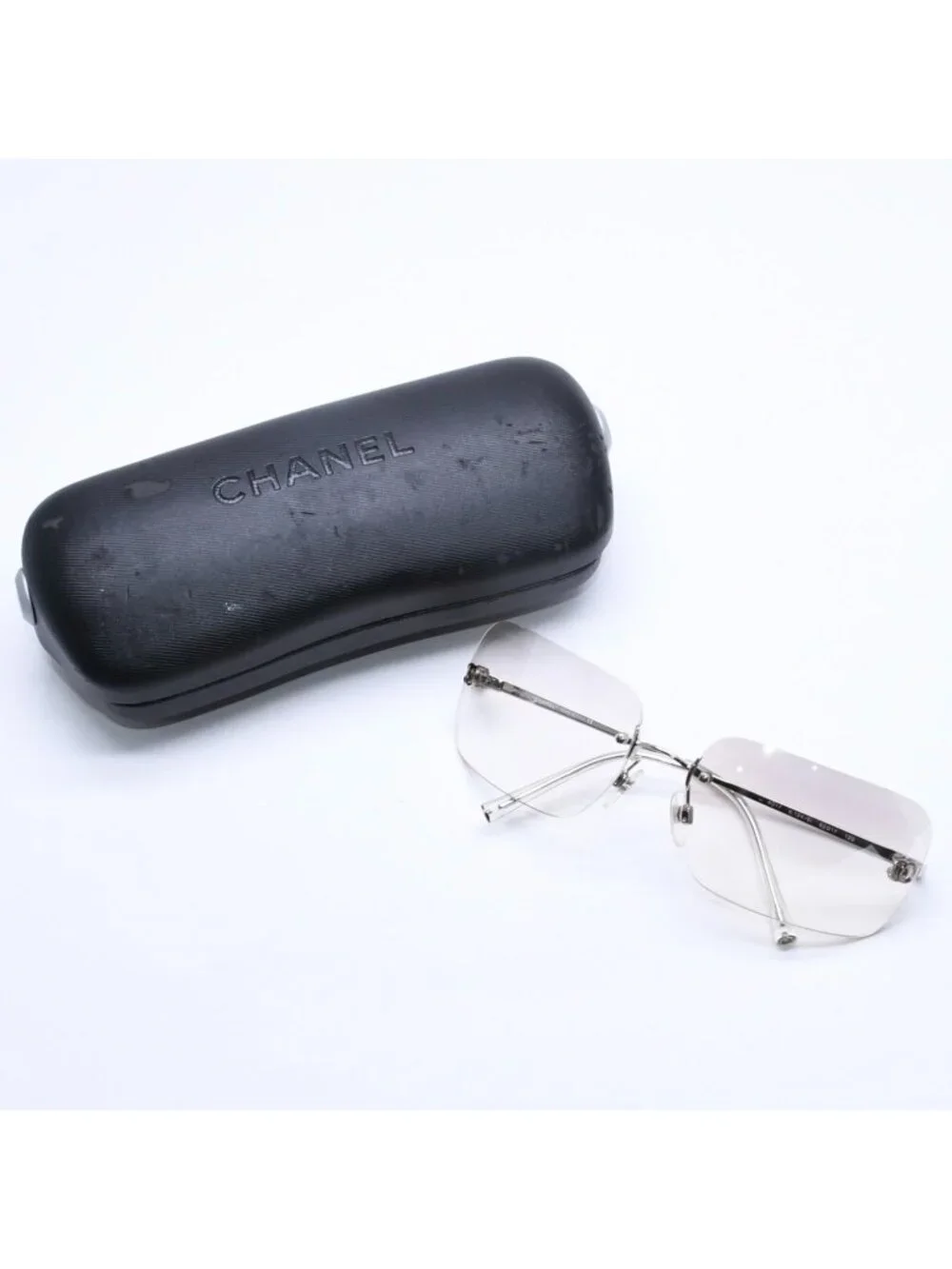 Chanel Rimless Sunglasses CC Logo Gradient Eyewear Silver